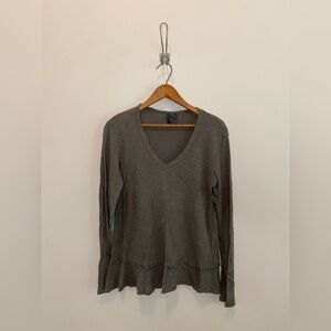 Long Sleeve V-Neck Ruffle Hem Shirt